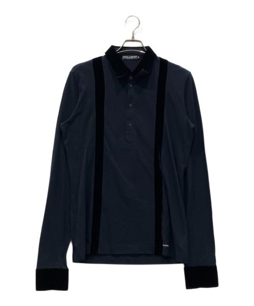 DOLCE & GABBANA（ドルチェ＆ガッバーナ）DOLCE & GABBANA (ドルチェ＆ガッバーナ) ベロア切替ポロシャツ ブラック サイズ:50(L〜XL相当)の古着・服飾アイテム