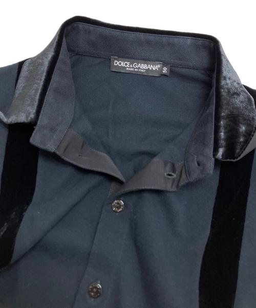 DOLCE & GABBANA（ドルチェ＆ガッバーナ）DOLCE & GABBANA (ドルチェ＆ガッバーナ) ベロア切替ポロシャツ ブラック サイズ:50(L〜XL相当)の古着・服飾アイテム