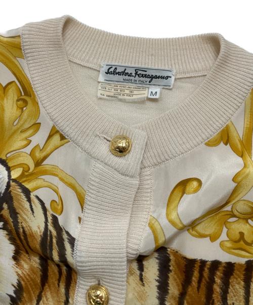 Salvatore Ferragamo（サルヴァトーレ フェラガモ）Salvatore Ferragamo (サルヴァトーレ フェラガモ) シルク切替カーディガン ベージュ サイズ:Mの古着・服飾アイテム
