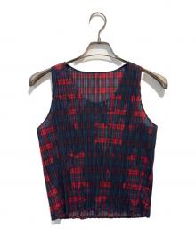 PLEATS PLEASE（プリーツプリーズ）の古着「ノースリーブプリーツカットソー」｜レッド×グリーン