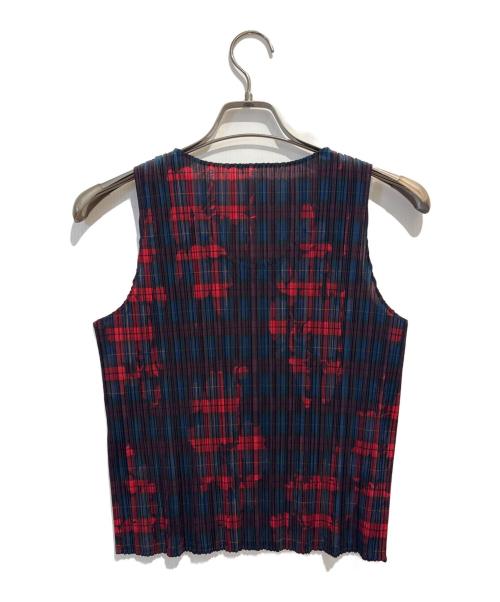 PLEATS PLEASE（プリーツプリーズ）PLEATS PLEASE (プリーツプリーズ) ノースリーブプリーツカットソー レッド×グリーン サイズ:3の古着・服飾アイテム