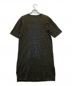 LAD MUSICIANラッドミュージシャン）の古着「ボーダー柄プリントロング丈Tシャツ」｜ブラウン