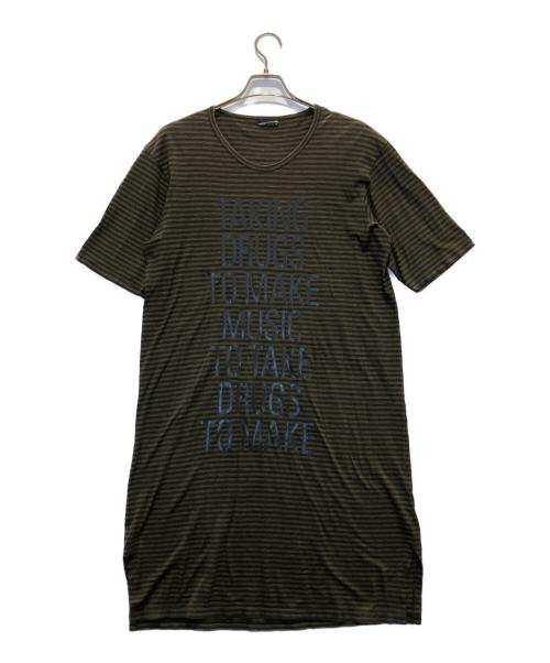 LAD MUSICIAN（ラッドミュージシャン）LAD MUSICIAN (ラッドミュージシャン) ボーダー柄プリントロング丈Tシャツ ブラウン サイズ:44の古着・服飾アイテム