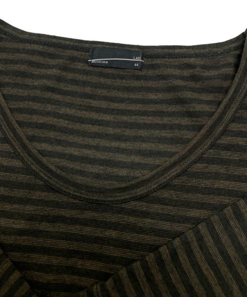 LAD MUSICIAN（ラッドミュージシャン）LAD MUSICIAN (ラッドミュージシャン) ボーダー柄プリントロング丈Tシャツ ブラウン サイズ:44の古着・服飾アイテム