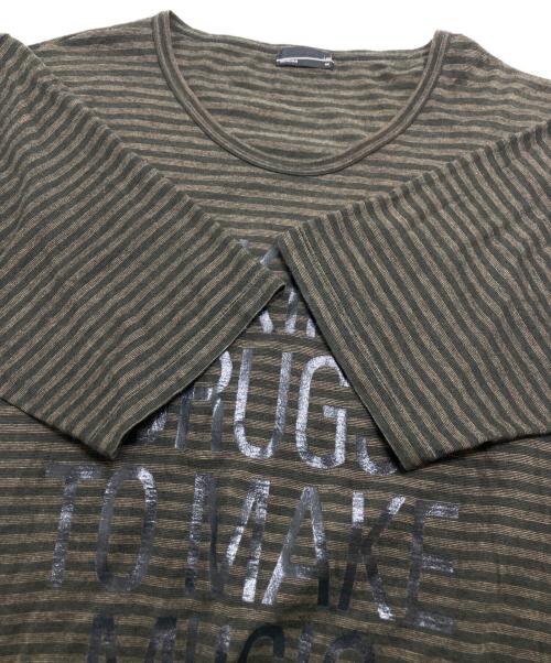 LAD MUSICIAN（ラッドミュージシャン）LAD MUSICIAN (ラッドミュージシャン) ボーダー柄プリントロング丈Tシャツ ブラウン サイズ:44の古着・服飾アイテム
