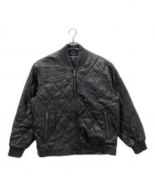 HARDY AMIES（ハーディ エイミス）の古着「エンボスキルティングレザージャケット」｜ブラック