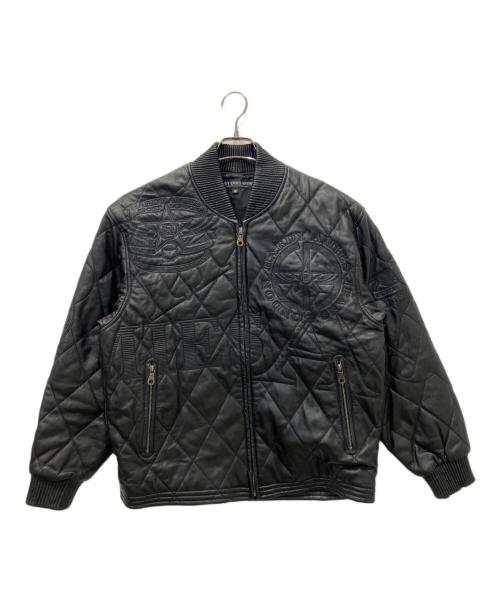 HARDY AMIES（ハーディ エイミス）HARDY AMIES (ハーディ エイミス) エンボスキルティングレザージャケット ブラック サイズ:Mの古着・服飾アイテム
