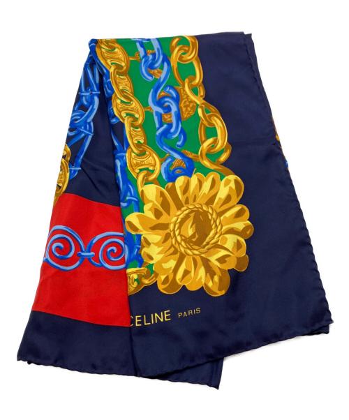 CELINE（セリーヌ）CELINE (セリーヌ) シルクスカーフ ネイビーの古着・服飾アイテム