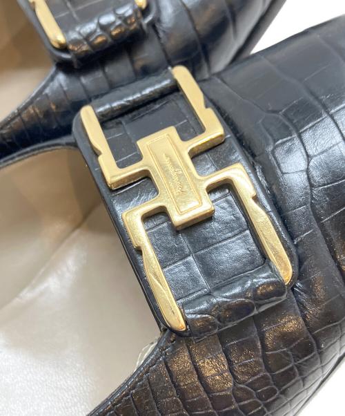 Salvatore Ferragamo（サルヴァトーレ フェラガモ）Salvatore Ferragamo (サルヴァトーレ フェラガモ) クロコ型押しレザーパンプス ブラック サイズ:24.5CMの古着・服飾アイテム