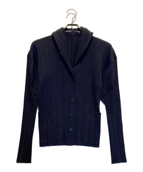 PLEATS PLEASE（プリーツプリーズ）PLEATS PLEASE (プリーツプリーズ) リーツショールカラージャケット ネイビー サイズ:3の古着・服飾アイテム