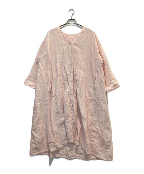 nest Robe（ネストローブ）nest Robe (ネストローブ) サクラ染めリネンフレアーワンピース ピンク サイズ:Fの古着・服飾アイテム