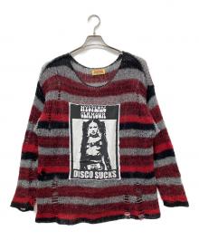 Hysteric Glamour（ヒステリックグラマー）の古着「DISCO SUCKSクラッシュ オーバーサイズセーター」｜グレー×レッド
