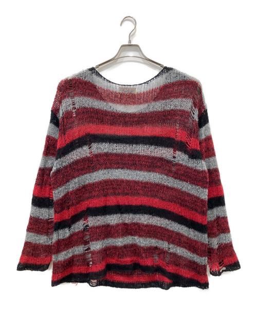 Hysteric Glamour（ヒステリックグラマー）Hysteric Glamour (ヒステリックグラマー) DISCO SUCKSクラッシュ オーバーサイズセーター グレー×レッド サイズ:Freeの古着・服飾アイテム