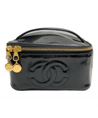 中古・古着通販】CHANEL (シャネル) エナメルバニティバッグ ブラック