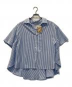 BEARDSLEYビアズリー）の古着「フレアハーフスリーブシャツ」｜ブルー