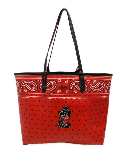 COACH（コーチ）COACH (コーチ) DISNEY (ディズニー) リバーシブルシティートートバッグ ポーチ付き レッド×ブラック サイズ:表記なしの古着・服飾アイテム