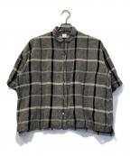 KAGUREカグレ）の古着「リネンチェック半袖シャツ」｜グレー