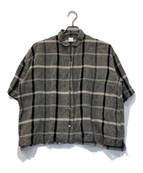 KAGURE（カグレ）KAGURE (カグレ) リネンチェック半袖シャツ グレー サイズ:Freeの古着・服飾アイテム