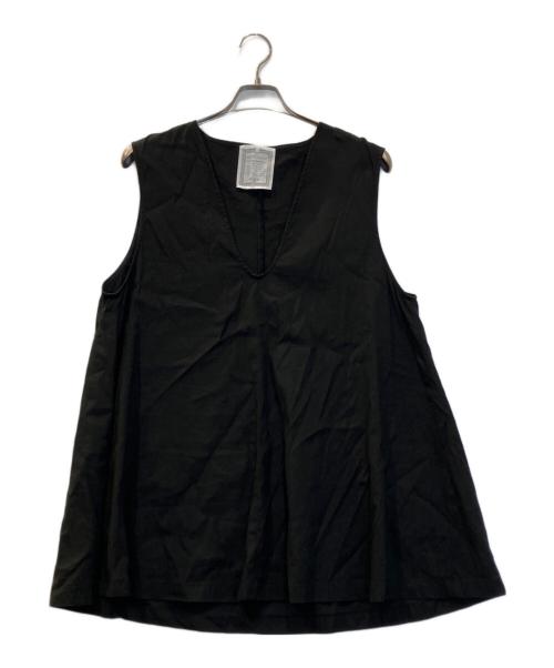 BEARDSLEY（ビアズリー）BEARDSLEY (ビアズリー) リネン混Uネックフレアベスト ブラック サイズ:Freeの古着・服飾アイテム