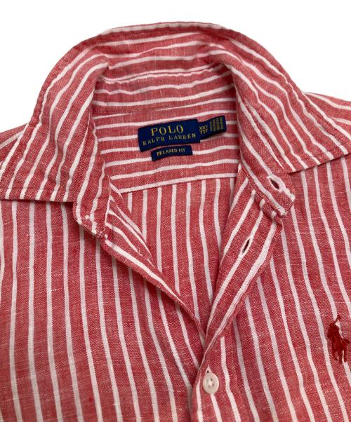 POLO RALPH LAUREN（ポロ・ラルフローレン）POLO RALPH LAUREN (ポロ・ラルフローレン) リネンストライプシャツ レッド サイズ:XXSの古着・服飾アイテム