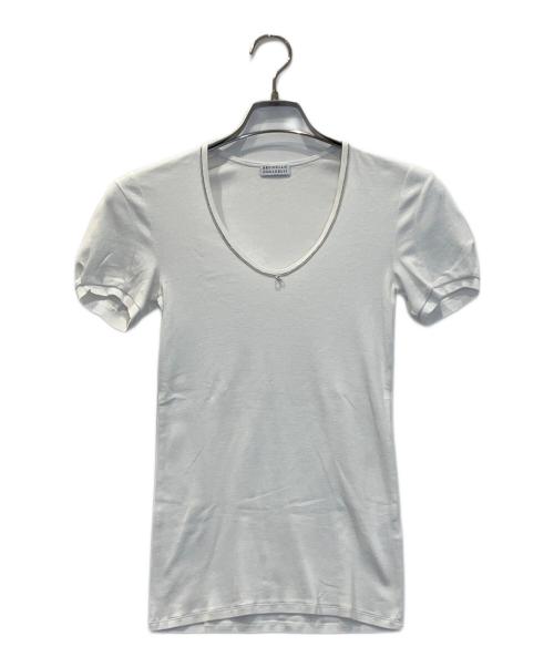 BRUNELLO CUCINELLI（ブルネロクチネリ）BRUNELLO CUCINELLI (ブルネロクチネリ) モニーレ装飾UネックTシャツ ホワイト サイズ:Sの古着・服飾アイテム