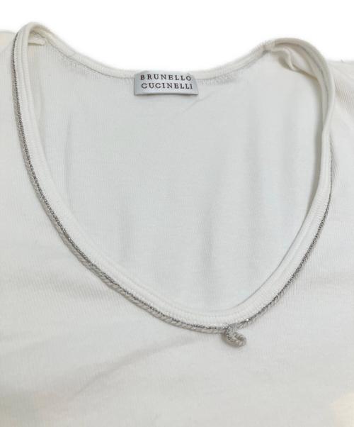 BRUNELLO CUCINELLI（ブルネロクチネリ）BRUNELLO CUCINELLI (ブルネロクチネリ) モニーレ装飾UネックTシャツ ホワイト サイズ:Sの古着・服飾アイテム