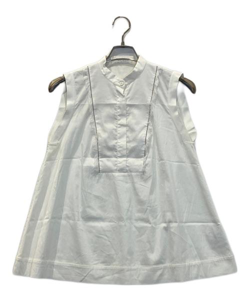 BRUNELLO CUCINELLI（ブルネロクチネリ）BRUNELLO CUCINELLI (ブルネロクチネリ) モニーレ装飾フリルノースリーブブラウス ホワイト サイズ:Sの古着・服飾アイテム