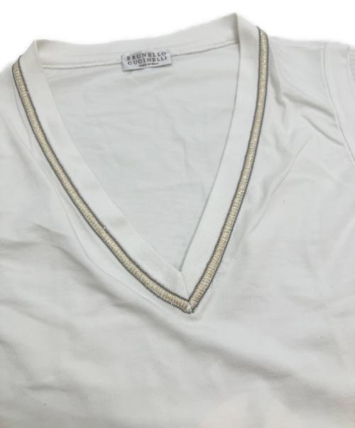 BRUNELLO CUCINELLI（ブルネロクチネリ）BRUNELLO CUCINELLI (ブルネロクチネリ) チェーン装飾Vネックカットソー ホワイト サイズ:XSの古着・服飾アイテム