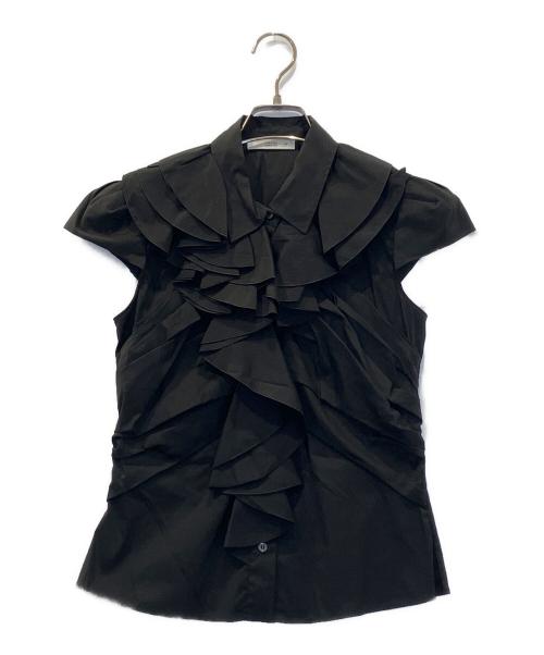 PRADA（プラダ）PRADA (プラダ) フリルノースリーブシャツ ブラック サイズ:40(M〜L)の古着・服飾アイテム