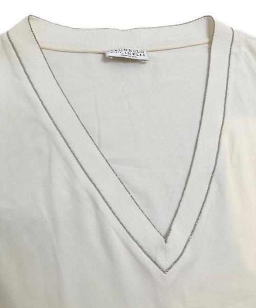BRUNELLO CUCINELLI（ブルネロクチネリ）BRUNELLO CUCINELLI (ブルネロクチネリ) モニーレ装飾Vネックカットソー ホワイト サイズ:Sの古着・服飾アイテム