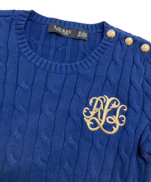 LAUREN RALPH LAUREN（ローレン ラルフ ローレン）LAUREN RALPH LAUREN (ローレン ラルフ ローレン) ボタントリムケーブルニットコットンセーター ブルー サイズ:XSの古着・服飾アイテム