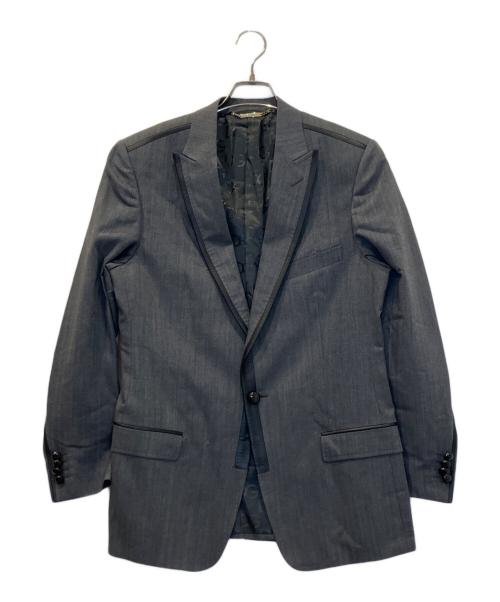 DOLCE & GABBANA（ドルチェ＆ガッバーナ）DOLCE & GABBANA (ドルチェ＆ガッバーナ) レザーパイピングテーラードジャケット グレー サイズ:48(M~Lサイズ相当)の古着・服飾アイテム