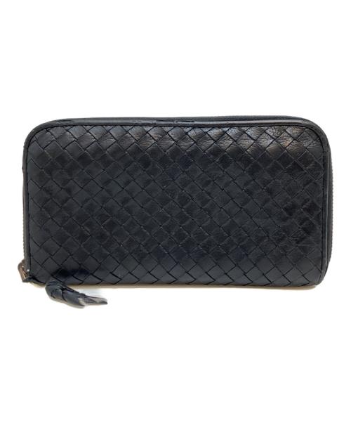 BOTTEGA VENETA（ボッテガベネタ）BOTTEGA VENETA (ボッテガベネタ) イントレチャート ラウンドジップ ウォレット ブラック サイズ:表記なしの古着・服飾アイテム