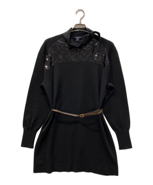 LOUIS VUITTON（ルイ ヴィトン）LOUIS VUITTON (ルイ ヴィトン) モノグラムスパンコール カシミヤ/シルク混 ベルト付 ニットワンピース ブラック サイズ:XSの古着・服飾アイテム