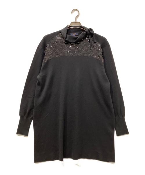 LOUIS VUITTON（ルイ ヴィトン）LOUIS VUITTON (ルイ ヴィトン) モノグラムスパンコール カシミヤ/シルク混 ベルト付 ニットワンピース ブラック サイズ:XSの古着・服飾アイテム