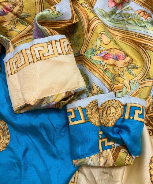 VERSATILE COUTURE（ヴェルサーチ・バーサタイル）VERSATILE COUTURE (ヴェルサーチ・バーサタイル) チェーン柄シルクシャツ イエロー×ブルー サイズ:44の古着・服飾アイテム