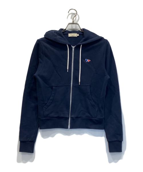 maison kitsune（メゾンキツネ）MAISON KITSUNE (メゾンキツネ) トリコロールフォックスパッチ ジップパーカー ネイビー サイズ:Sの古着・服飾アイテム