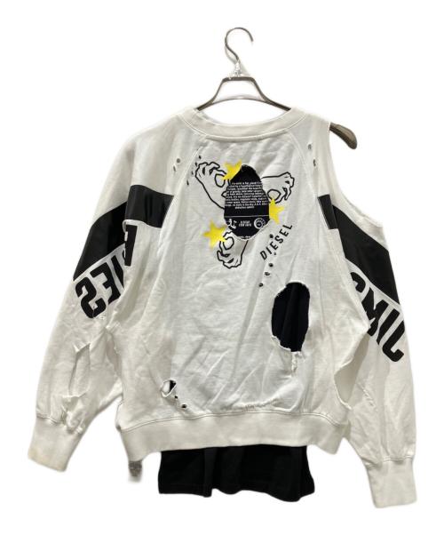 DIESEL（ディーゼル）DIESEL (ディーゼル) クラッシュレイヤードスウェット ホワイト サイズ:ＸＳの古着・服飾アイテム