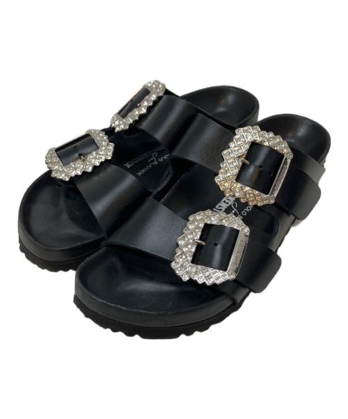 BIRKENSTOCK（ビルケンシュトック）BIRKENSTOCK (ビルケンシュトック) Manolo Blahnik (マノロ ブラニク) ARIZONA CRYSTAL SMOOTH LEATHER/アリゾナクリスタルスムースレザー ブラック サイズ:37(24CM)の古着・服飾アイテム