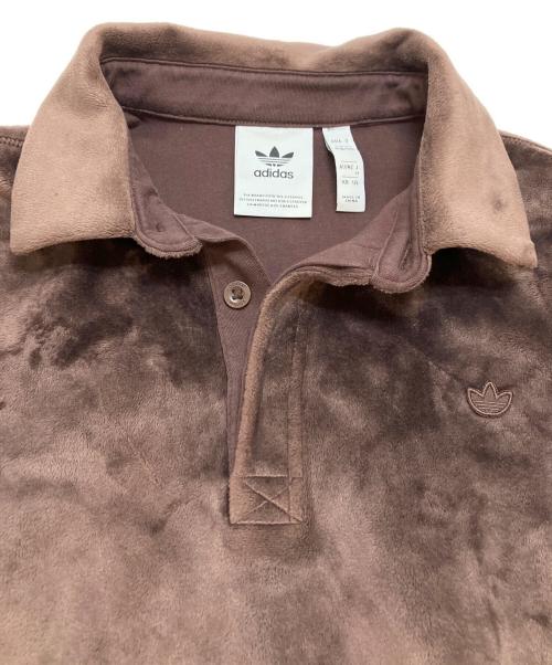 adidas（アディダス）adidas (アディダス) ベルベット長袖ポロシャツ ブラウン サイズ:Mの古着・服飾アイテム