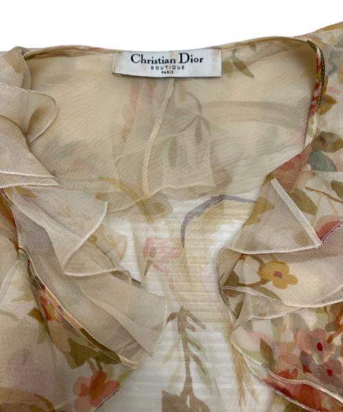 Christian Dior（クリスチャン ディオール）Christian Dior (クリスチャン ディオール) フラワー柄シルクフリルブラウス ベージュ サイズ:36の古着・服飾アイテム