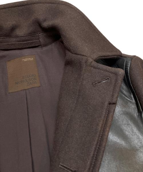ZARA（ザラ）ZARA (ザラ) STUDIO NICHOLSON (スタジオ ニコルソン) パッチレザーコート ブラウン サイズ:Mの古着・服飾アイテム