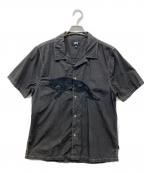 stussyステューシー）の古着「パンサーオープンカラーシャツ」｜ブラック