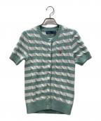 POLO RALPH LAURENポロ・ラルフローレン）の古着「ストライプドケーブルニットショートスリーブカーディガン」｜グリーン