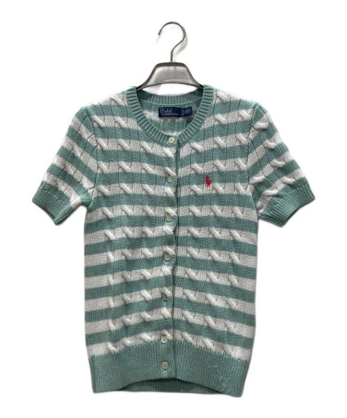 POLO RALPH LAUREN（ポロ・ラルフローレン）POLO RALPH LAUREN (ポロ・ラルフローレン) ストライプドケーブルニットショートスリーブカーディガン グリーン サイズ:XSの古着・服飾アイテム