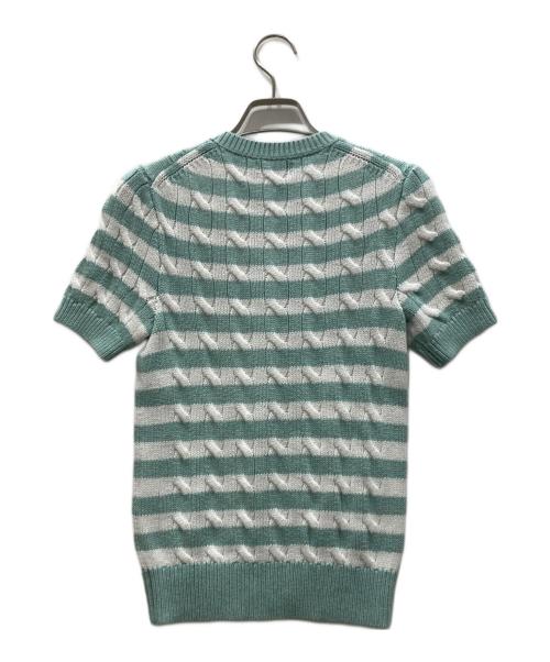 POLO RALPH LAUREN（ポロ・ラルフローレン）POLO RALPH LAUREN (ポロ・ラルフローレン) ストライプドケーブルニットショートスリーブカーディガン グリーン サイズ:XSの古着・服飾アイテム
