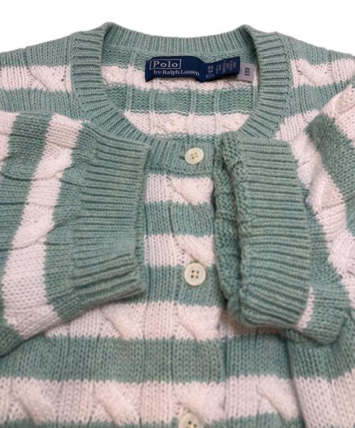POLO RALPH LAUREN（ポロ・ラルフローレン）POLO RALPH LAUREN (ポロ・ラルフローレン) ストライプドケーブルニットショートスリーブカーディガン グリーン サイズ:XSの古着・服飾アイテム