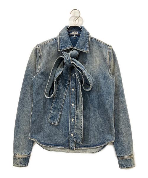 LOEWE（ロエベ）LOEWE (ロエベ) ウォッシュドデニム ボウシャツ インディゴ サイズ:34の古着・服飾アイテム