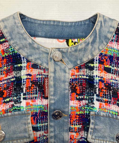 DSQUARED2（ディースクエアード）DSQUARED2 (ディースクエアード) ツイード デニム ノーカラージャケット マルチカラー サイズ:Sの古着・服飾アイテム
