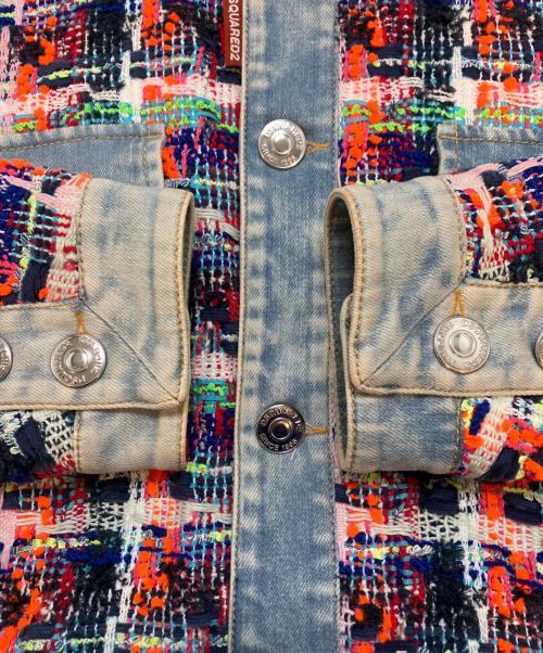 DSQUARED2（ディースクエアード）DSQUARED2 (ディースクエアード) ツイード デニム ノーカラージャケット マルチカラー サイズ:Sの古着・服飾アイテム